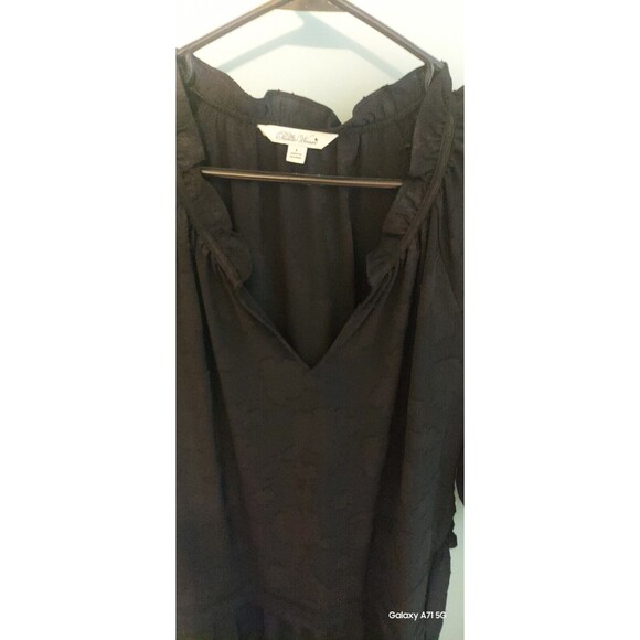 ! Tiered Midi Ruffle Jacquard Print Dress  Large Black  3/4 Sleeves - Picture 2 of 11